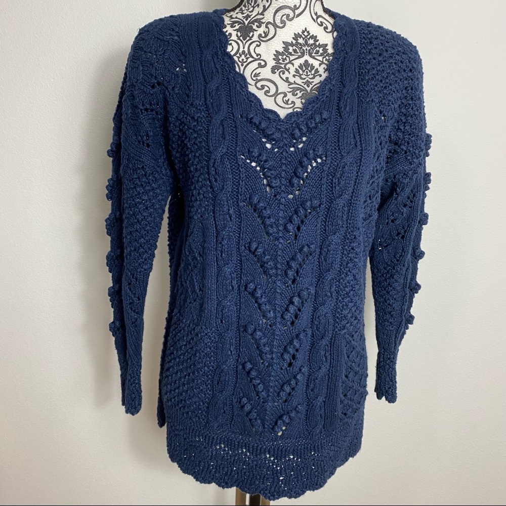 Vintage Express Cable Knit V Neck Sweater XS